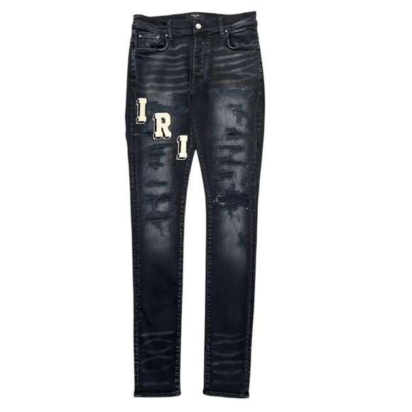 None Other - NWT black distressed monogram patch logo jeans in aged black Size 29